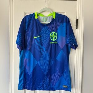 Oficial Men’s Nike Blue and Green Brazil CBF Soccer Jersey Large